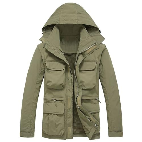 G&F Hommes Multi-Poche Pêche Gilet Amovible Gilet/Veste pour Photographie Vêtements Travail Chasse Randonnée M-3XL (Color : Khaki, Size : L)