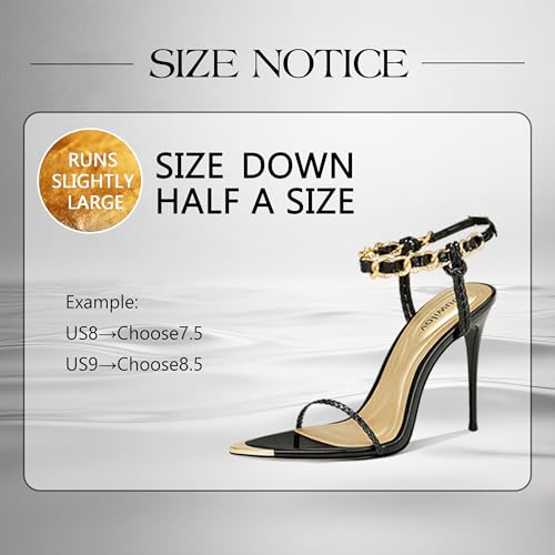 Image of Gold Strappy Stiletto Heels for Women Metallic Ankle Strap Open Toe High Heel Sandals Elegant Dress Shoes for Wedding Party Prom and Evening Events