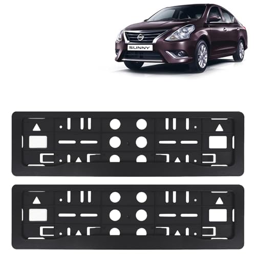 Image of KINGSWAY Sunny Car Number Plate Frames for All 2014 to 2020 Models of Nissan Car Registration Plate Holders, Black Licence Plate Covers (Front and Rear), Universal Size 51.5 x 14.5 cm