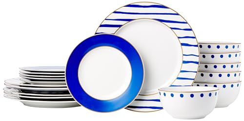 Vajilla 18 piezas de AmazonBasics - modelo Acento azul - 6 servicios