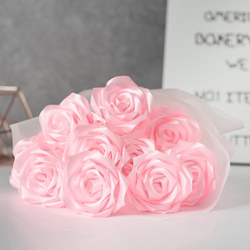 Image of Mauproy 1-1 /2 Inch Wide Baby Pink Satin Ribbon, 50 Yards Solid Polyester Fabric Ribbon for Roses Making, Gift Wrapping, Flower Bouquets, Wedding Decorations, Handmade Crafts