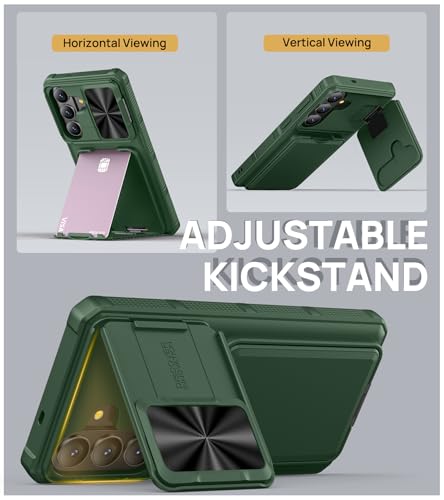Image of SSLOTSCASE for Samsung Galaxy S26+ Plus Case with Credit Card Holder & Stand & Slide Lens Cover & Kickstand, Multi-Functional Wallet Sturdy Protective Phone Case Cover for Samsung S26+ Plus, Green