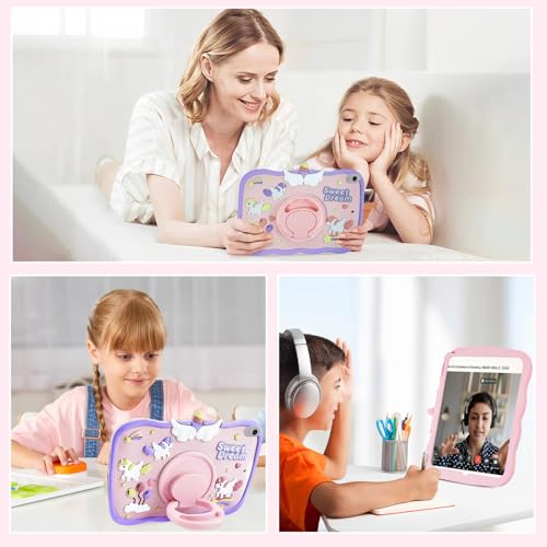 Coque iPad 10e génération rotative 360° en silicone antichoc violet rose