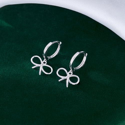 SLUYNZ Sterling Silver Bow Huggie Hoop Earrings for Women Teens Bowknot Small Hoop Earrings Huggie Drop4