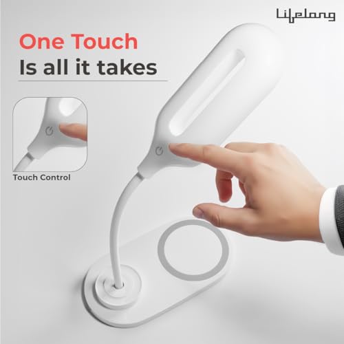 Image of Lifelong LED Study Lamp with Wireless Charging for Phone, AirPods| Touch Control Table Lamp with 3 Light Modes | Eye-Caring Study Lamp with Flexible Gooseneck|LED Desk Light for Home, Office & Bedroom