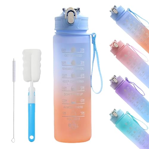 YekouMax Borraccia 750ml, Boraccia Palestra con Cannuccia e Orari per Bere, Borracce Motivazionale Sportiva, Prova Di Perdite, Senza BPA Plastica Bottiglia Acqua (Blu Sfumato, 750ml)