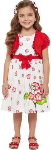 Image of ToBeInStyle Girls Two Piece Short Sleeve Dress and Matching Bolero Crop Cardigan Assorted Prints Cotton Blend Summer Outfit