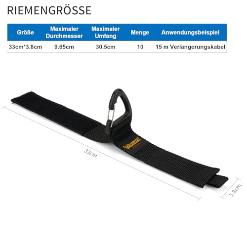 Verlängerungskabel-Organizer & Aufhänger (10er Pack). Flexible Klettbänder mit Dreieckschnalle für Kabel, Seile, Schläuche. Organisation und Aufbewahrung in Haus, Garage und Werkstatt，Designpatent