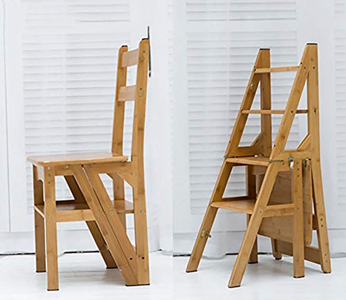 Escalera plegable de madera multifunctional CHEWYNP y taburete para cocina 2