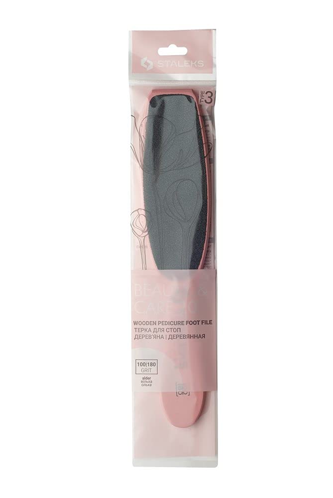 Beauty & Care 20 Tipo 3 Lima de pie de madera (grano 100/180) – Herramienta de pedicura de aliso natural recto con elegante cubierta rosa para alisar y pulir 4