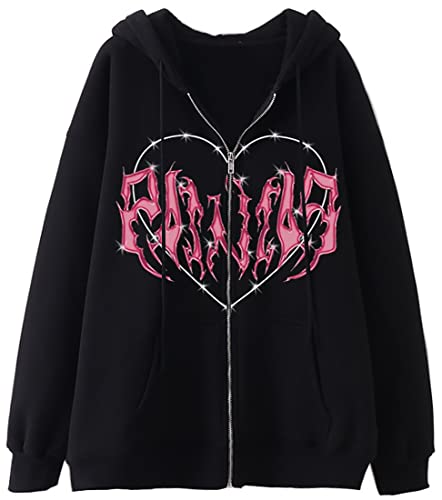 WINKEEY Damen Y2K Zip Up Hoodie Harajuku Jacke Skelett Pullover Herbst...