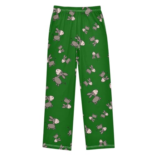 Boys' Pants Donkey Green Pattern Cartoon Long Bottoms Jogger Pants Elastic Waist Trousers with Pockets S-XL