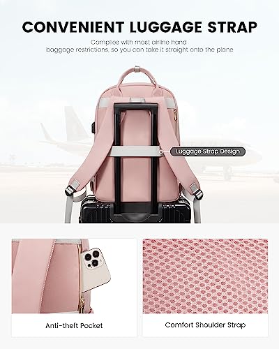 Image of LOVEVOOK Laptop Backpack, D-Pink-Grey, 15.6in Laptop Compartment, 26L Capacity, 18 Pockets, Ergonomic Shoulder Straps, USB Charging Port