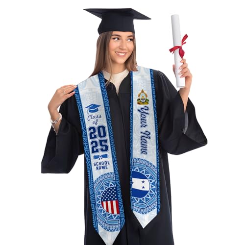 MonkeyVan Personalized Honduran Graduation Stole 2025, Honduras Flag Graduation Sash, Honduran American Flag Grad Stole 2025 Hdr 3