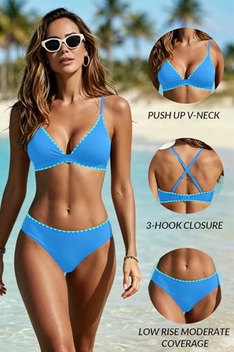 Image of Yonique Womens Push Up Bikini Set - Two Piece Swimsuit V Neck Crisscross Back Bathing Suit 2025 Swimwear