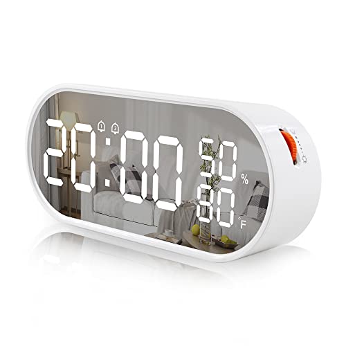 Fanju Digital Alarm Clock With Usb Port For Charging, Mirror Surface Led Time Display,Humidity Temperature Detect,Dual Alarm With Snooze Mode,Brightness Adjustable,Alarm Clock For Bedroom Desk #TOP20