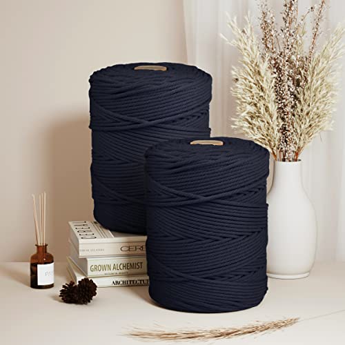 Image of ZUEXT Macrame Cord, Navy, 5mm x 328yds Cotton String Macrame Yarn | Natural Handmade, 4 Strands Twisted Cotton Rope, for Craft Wall Hanging Weaving Tapestry Dream Catchers Hanger DIY Gift, 300m