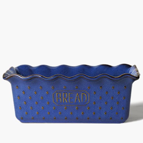 QUXIJA Ceramic Loaf Pan for Baking Bread, 9'X5' Bread Pans (Vintage Blue)