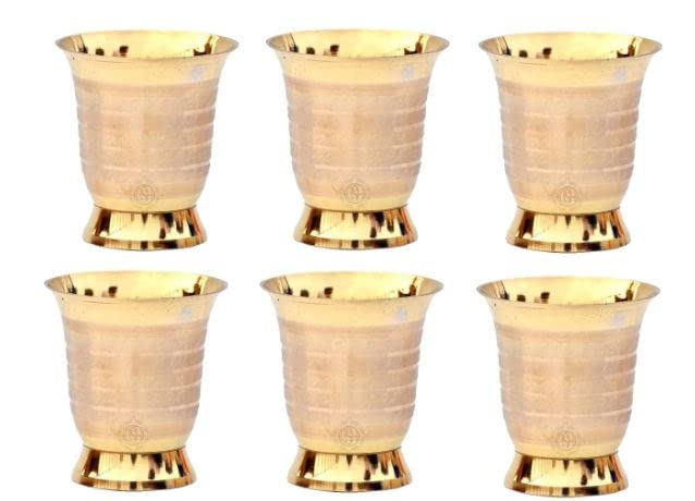 NATARAJ GALLERY Pure Brass Tumbler Glass Designer Drinking Water Glass Traditional Drinkware & Serveware Glass (2)