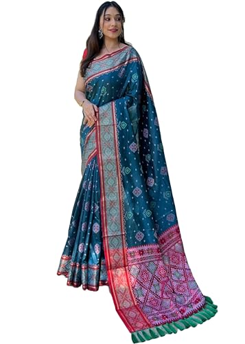 Image of Panzora Women's Patola Silk Meenakari Work Saree With Unstitched Blouse Piece