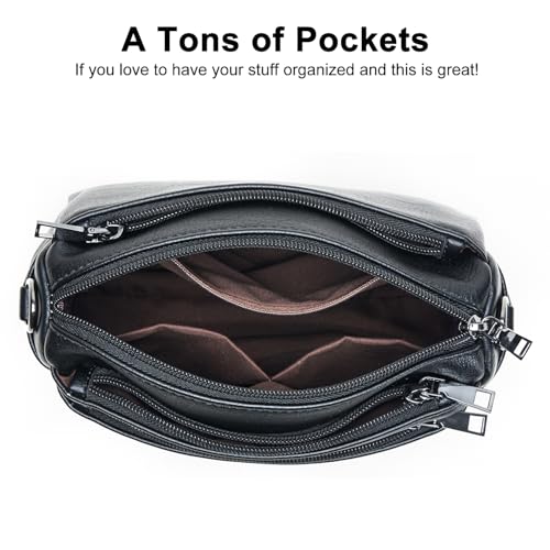 Image of Bluome Crossbody Purse for Women Multi Pocket Crossbody Bag with 3 Front Pockets Leather Shoulder Bag Everyday Travel Bag