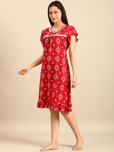 Image of Rupa Jon Aishwarya Women Short Printed Nighty in Premium Cotton Blend Fabric, Midi Length, Night Dress, Three-Fourth Length for Comfortable Everyday Wear