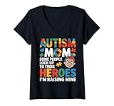 Photo Gallery donna autism mom raising my hero puzzle piece awareness art maglietta con collo a v Photo Gallery donna autism mom raising my hero puzzle piece awareness art maglietta con collo a v