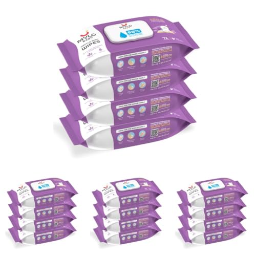 Image of Mylo Gentle Baby Wipes with Lid (72 Wipes x 16 Pack - 288 Water Wipes) | Natural Wet Wipes with Organic Coconut Oil & Neem| Cotton Cloth with Extra Thick