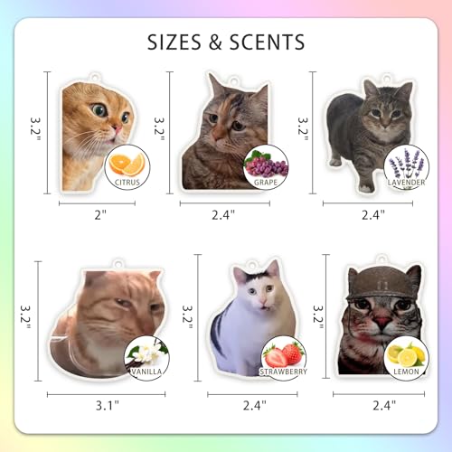 Image of 6Pcs Funny Car Air Freshener for Women Girls Men Cute Freshener Ornaments Cat Meme Funny Personalized Car Hanging Accessories Cat Car Accessories