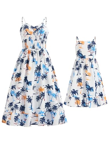 Image of AWIBMK Hawaiian Family Matching Outfits Mother Daughter Tropical Dresses Father Son Shirts for Beach Vacation Luau Party