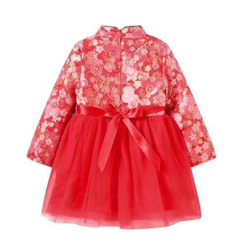 LittleSpring Girls Qipao Dress Long Sleeve Fleece Lined Chinese Dress 1-10 Years2