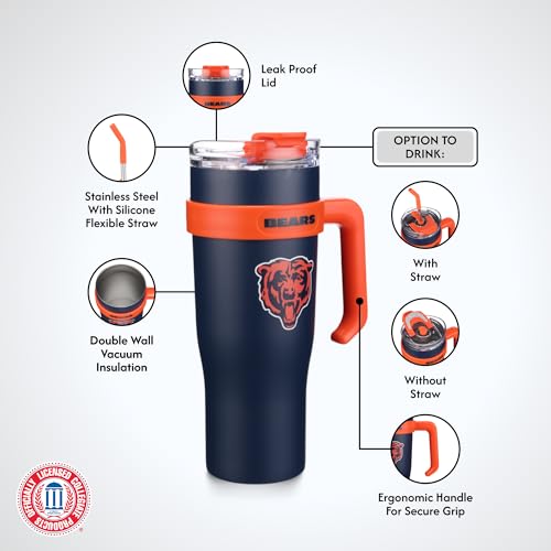 Image of The Memory Company Officially Licensed 46oz Team Color Slim Tumbler with Straw and Handle, Chicago Bears