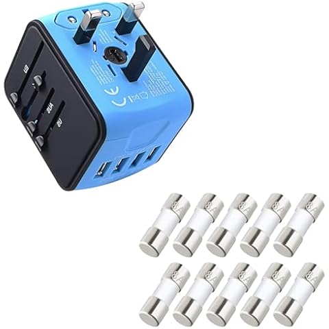 International Travel Adapter Universal Power Adapter Worldwide All in One 4 USB and 10pcs Fuse Cover