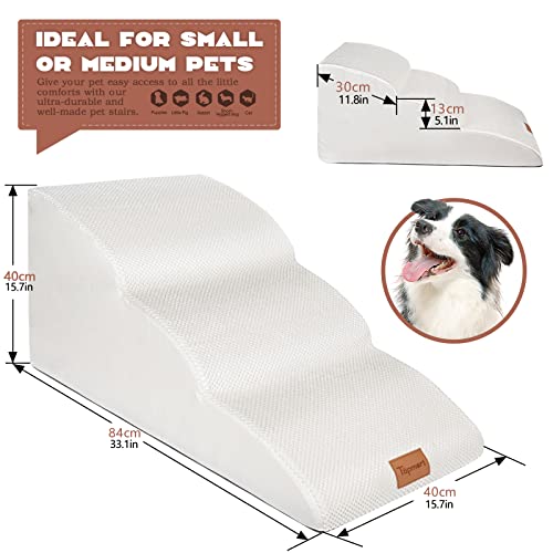 Image of Topmart High Density Extended Foam Dog Ramp&Steps 3 Tiers,15.7 inch High,Non-Slip Dog Stairs with Waterproof Cover,Soft Foam Pet Ladder,Best for Injured,Older Cats,Pets with Joint Pain
