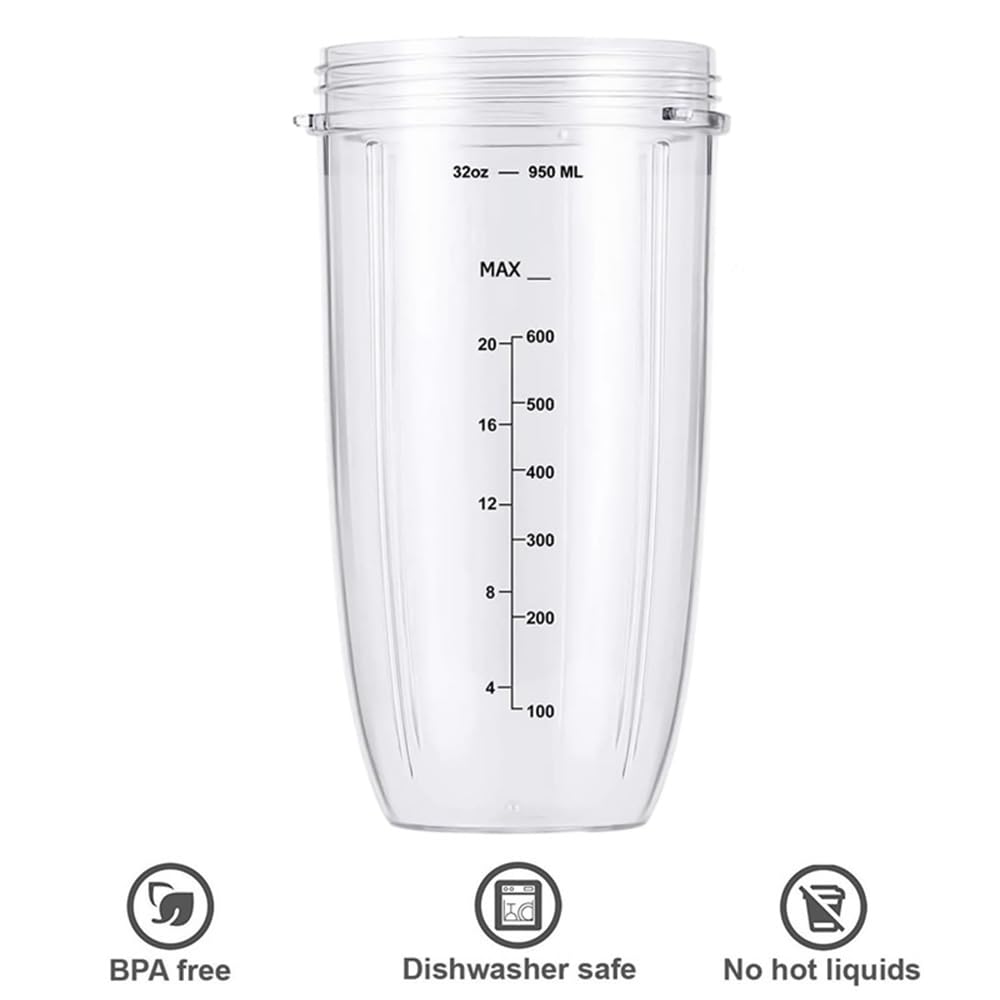 Gobelet de centrifugeuse de 32 oz compatible avec le mixeur électrique NutriBullet 900 W/600 W, grands gobelets Accessoires Pièces de rechange