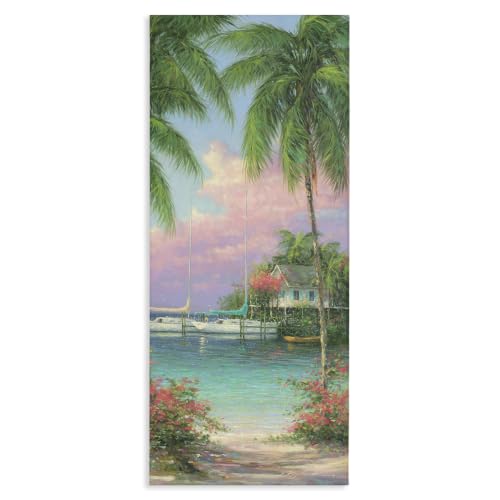 Tropical Beach Palms Docked, 10 x 24 Inch Canvas Wall Art