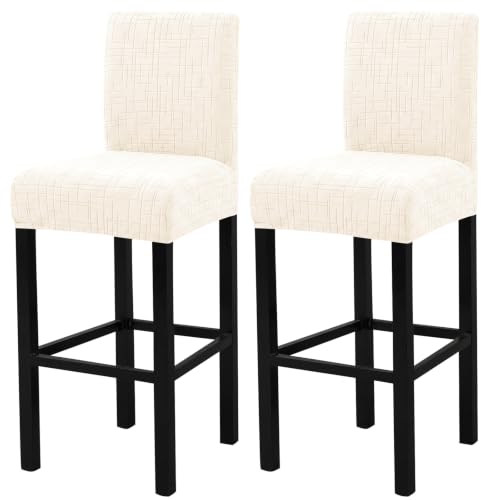 Image of FUANGUI Bar Stool Covers Set of 2, Stretch Bar Stool Seat Covers | Washable Removable Bar Chair Covers with Backs Slipcovers, Bar Chair Covers Square for Kitchen Dining Room Cafe