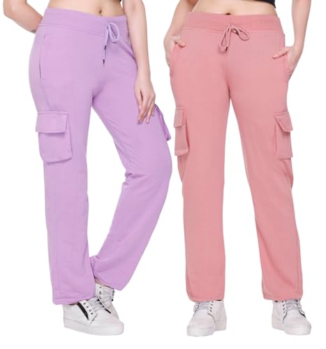 Image of White Moon Women's 4 Pocket Cargo Joggers for Gym - Comfortable Track Pants for Women, Cotton Jogger Combo Pack of 2, Ideal Track Pants for Women, Cargo Joggers for Everyday Wear