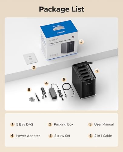 ORICO 5 Bay USB 3.1 Hard Drive Enclosure - Plug and Play DAS Enclosure with 12V/10A Power Adapter, Maximum 5*22TB Storage for Home Data Management - 9758C3 - image 7