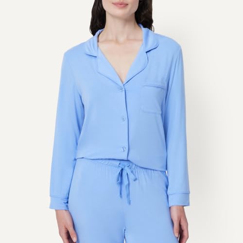 Image of Amazon Essentials x Sofia Grainge Women's Stretch Modal Long-Sleeve Button-Front Top and Full-Length Bottom Pajama Set
