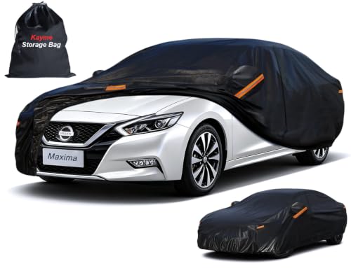 Image of Kayme 7 Layers Car Cover Custom Fit for Nissan Maxima (1988-2026) Waterproof All Weather for Automobiles, Outdoor Full Cover Rain Sun UV Protection.Black