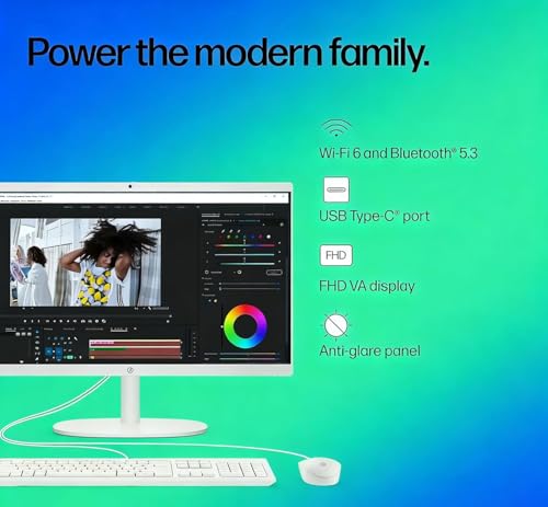 Image of HP 21.45 inch FHD All-in-One PC, Intel N200 Processor, 16GB DDR5 RAM, 1TB PCIe SSD, HDMI, WiFi 6, Windows 11 Pro, Wired Keyboard & Mouse + External 9H 6-in-1 DVD Drive, White