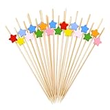 DazzJoy 100 Stück Holz Cocktailspieße,Sternförmige Fingerfood Spieße,12cm Zahnstocher Holz,Spiesse für Snacks Fingerfood,Partyspieße Obstspieße Holzspieße,Bunt Spieße Fingerfood Cocktail Spieße