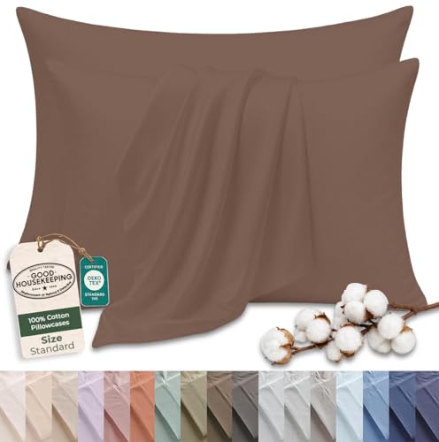Image of Royale Linens 100% Cotton Pillow Cases Standard Size Set of 2 - Percale Pillowcase - Chocolate Pillow cases Soft Cooling & Breathable Hotel Cotton Pillowcases, Fit Standard Pillows (20 inchx26 inch,Chocolate)