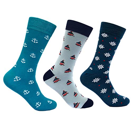 Image of Mint & Oak Printed Crew Socks For Men, Soft Cotton Calf Length Socks, Colorful Sock Gift For Men, Anti-Microbial & Odour Free, Funky Socks - Gift Box of 3