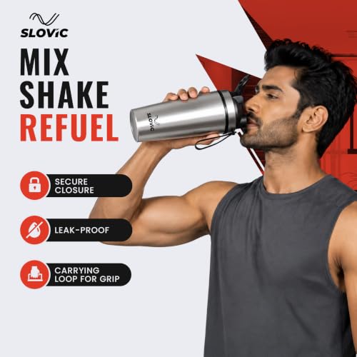 Image of SLOVIC Steel Shaker For Gym [750 ML] | Gym Bottles For Men | Gyms Shaker for Men | Odor Free Protein Shaker Bottle For Protein Shake, Leakproof Stainless Steel Shakers Bottle For Exercise