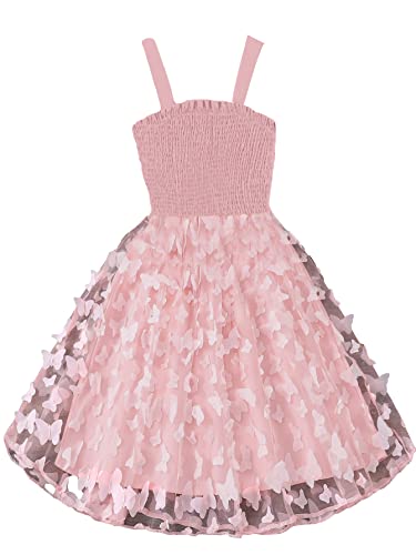 WDIRARA Girl's Butterfly Appliques Sleeveless Shirred Mesh Flared A Line Cami Dress