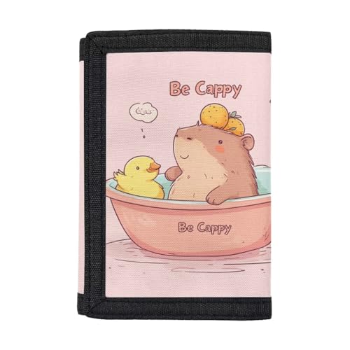 Rnyleeg Kawaii Capybara Wallet for Kids with Coin Pocket Pink Kids Wallets for Girls 5-7 Lightweight Trifold Childrens Wallets for Toddlers Girls Small Purse with Card Holders