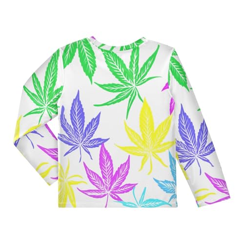 Colorful Leaf White Boy's Rash Guard Swim Shirt Long Sleeve Sun Shirt for Kids Toddler UPF50+2