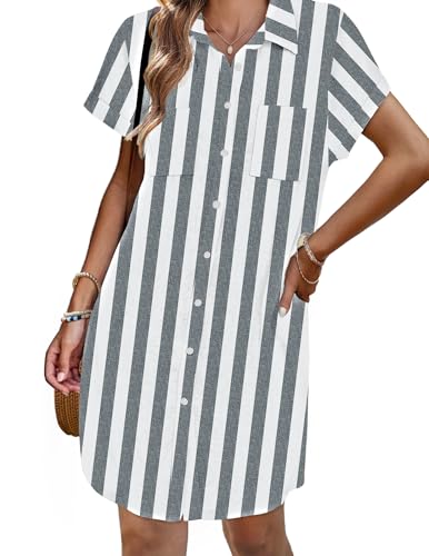 Image of Zeagoo Summer Dresses for Women 2026 Cotton Button Down Short Sleeve Tshirt Dresses Casual Mini Beach Dress